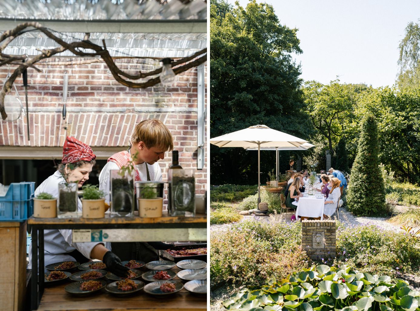 Long table setup for garden lunch at Huize Frankendael