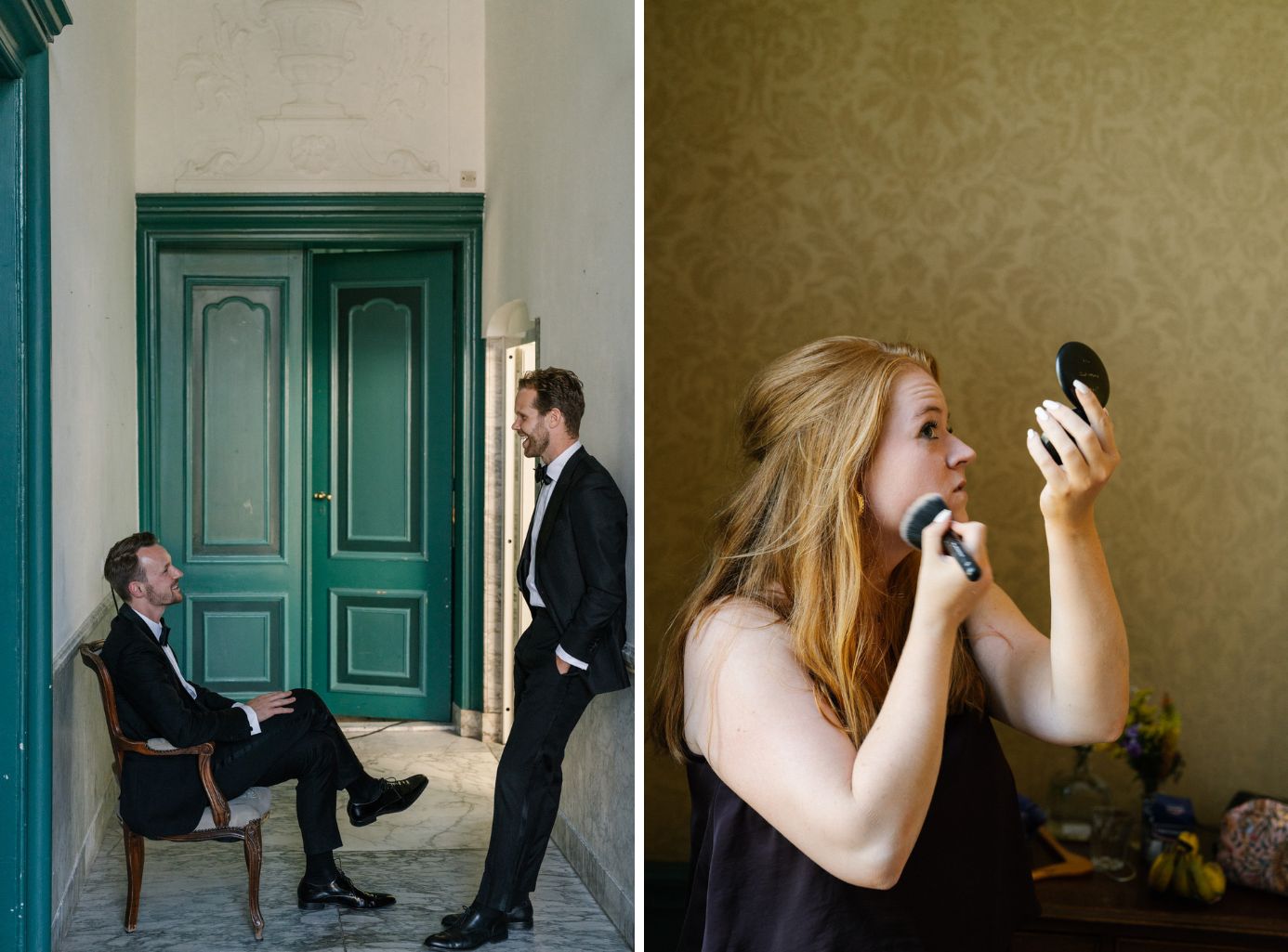 Guests changing into black tie outfits