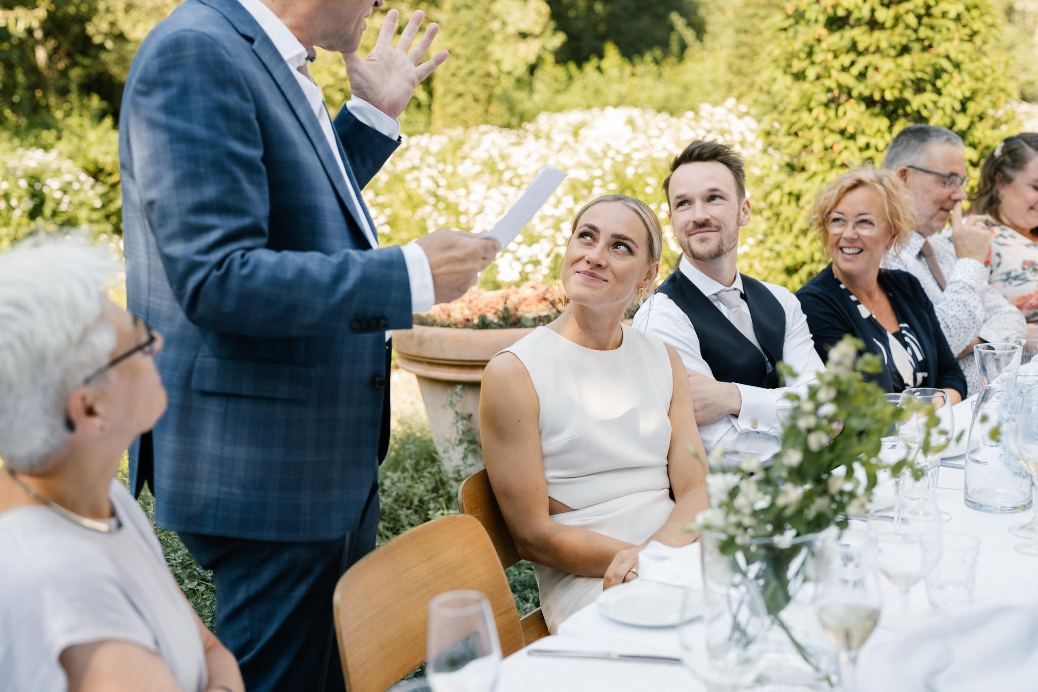 Wedding speeches during garden lunch