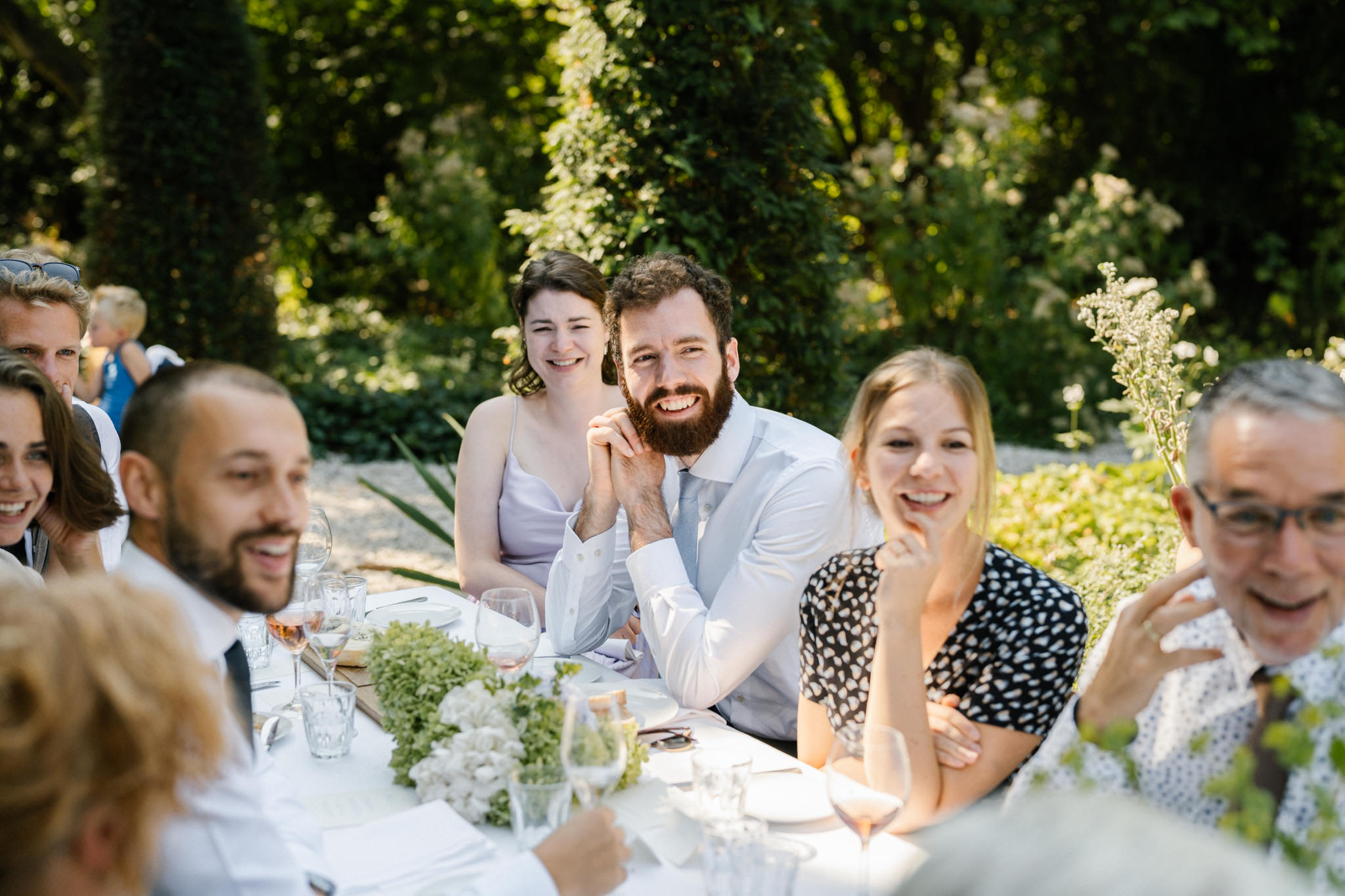 Wedding speeches during garden lunch